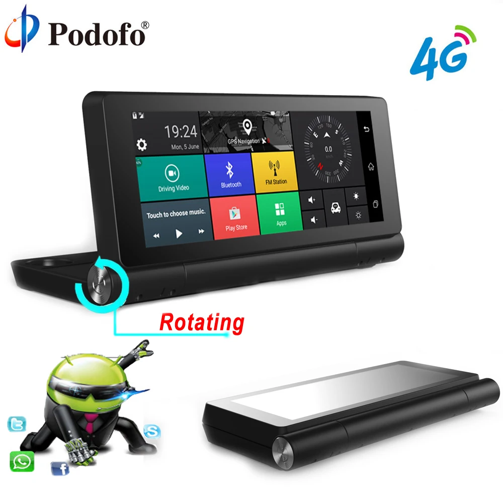 

Podofo 4G Car GPS DVR Camera Android 5.0 ROM16GB RAM1GB 6.86" FHD 1080P Video Recorder Dashcam Registrar With Two Cameras