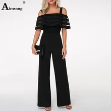 Plus Size 4xl 5xl Long Wide Leg Romper Overlay Embellished Black Strappy Cold Shoulder Jumpsuit Womens Loose Jumpsuits Overalls Plus Size 4xl 5xl Long Wide Leg Romper Overlay Embellished Black Strappy Cold Shoulder Jumpsuit Womens Loose Jumpsuits Overalls