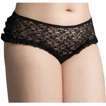 

Women's Sexy Full Lace Panties With Plus Size XL 2XL 3XL 4XL 5XL 6XL Synthetic Diamond+Ruffles Low-Rise Transparent Women Briefs