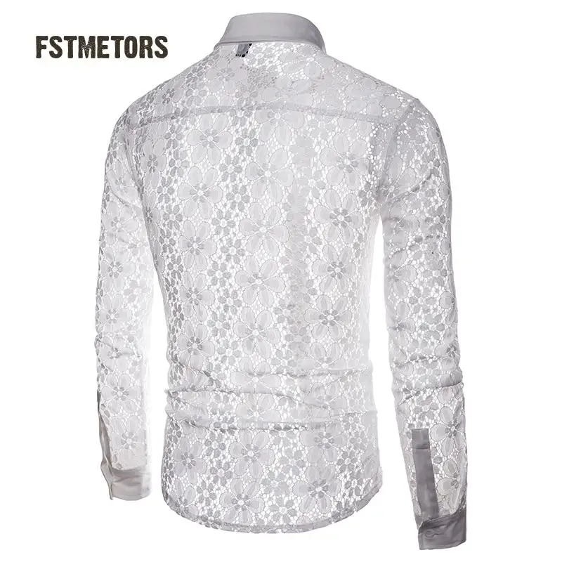 2018 Fstmetors Autumn And Winter Full Lace Pure Color Fashion Design Men's Long Sleeved Lapel Shirt  Men Shirts