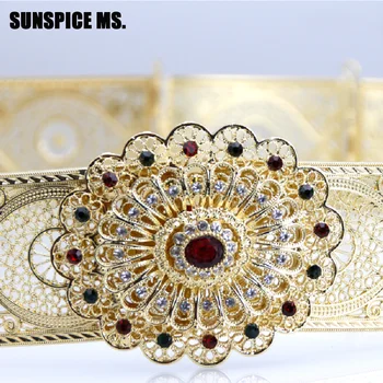 

Sunspicems Gold Color Moroccan Caftan Belt for Women Wedding Jewelry Gift Hollow Metal Buckle Link Chain Adjustable Length