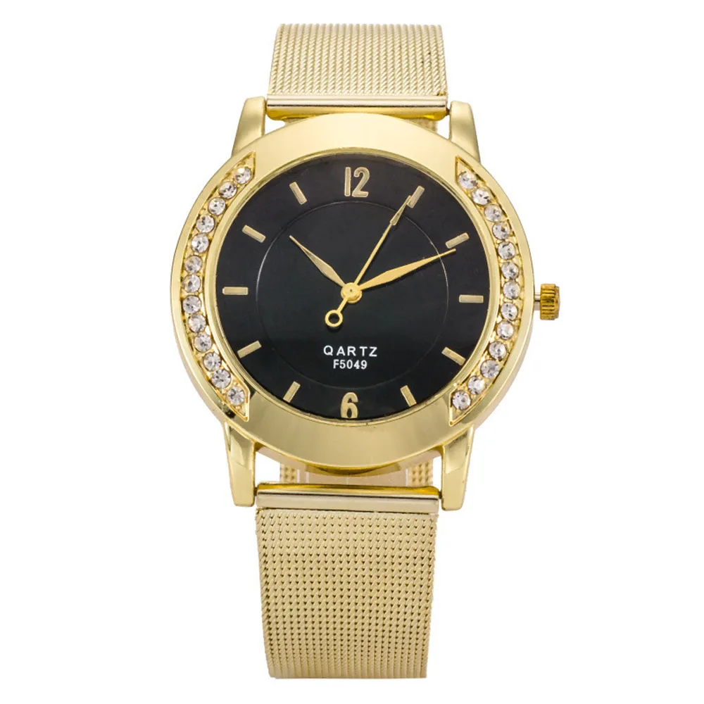 Fantastic 2016 Simple Crystal Golden Band women Watch wrist time Analog