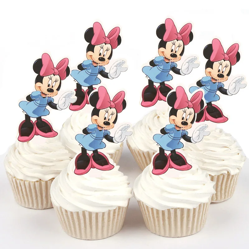 

50pcs Pink Bowknot Minnie Mouse Sophia Paper Cupcake topper for cake decoration birthday wedding party suppliers