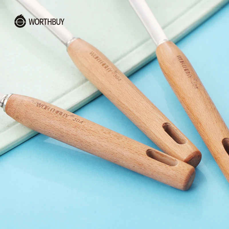 WORTHBUY Kitchen Cooking Tools Set 304 Stainless Steel Kitchenware With Wooden Handle Spatula Soup Ladle Kitchen Utensils Set WORTHBUY Kitchen Cooking Tools Set 304 Stainless Steel Kitchenware With Wooden Handle Spatula Soup Ladle Kitchen Utensils Set