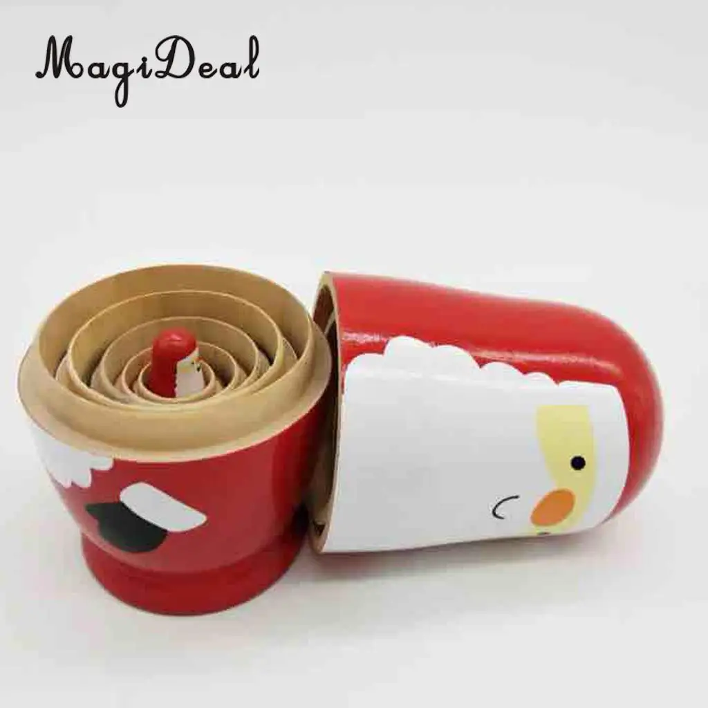 6Pcs Wooden Russian Nesting Dolls Handmade Lovely Toys Cute Santa Claus Matryoshka Cartoon Pattern Dolls Christmas Gifts