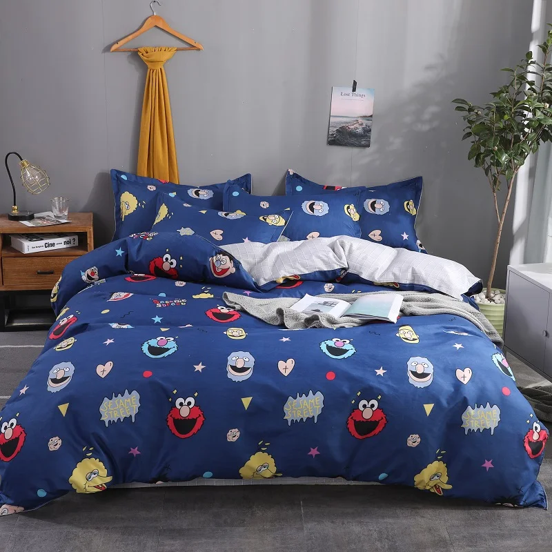 

Blue Cartoon Funny Pattern Bedding Set Home Textile Duvet Cover Bed Linen Sheet Soft Comfortable 4Pcs King Queen Full Twin Size