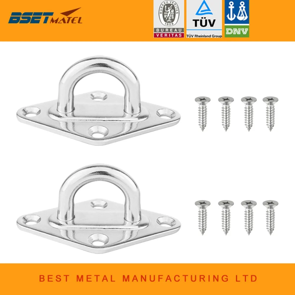 

2X Stainless Steel 304 Diamond Shaped Pad Eye Plate Staple Ring Hook loop Boat marine Yacht Shade Sail Tie Down Rigging hardware