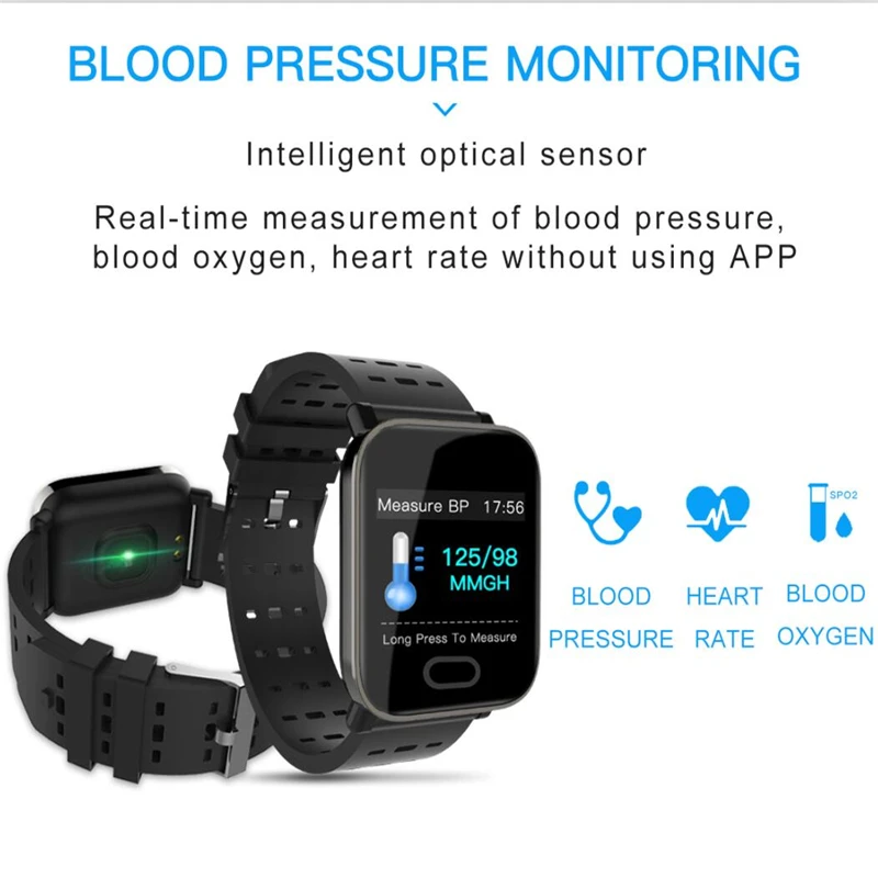 A6 P68 Смарт часы с монитор сердечного ритма Фитнес трекер крови Давление Smartwatch