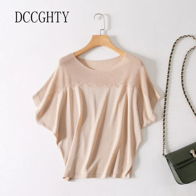 

Women Tshirt 2018 New Ice Silk Loose Bat Sleeve Tee Shirt Femme Tops Summer Soild Color Knitted T-shirt Plus Size T Shirts