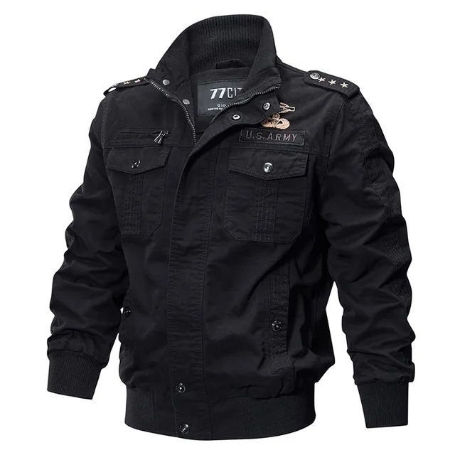 AFS JEEP, военная Мужская куртка, весна-осень, хлопок, мужская повседневная куртка для полетов ВВС, hombre размера плюс M-6XL, куртка-бомбер для мужчин - Цвет: Черный