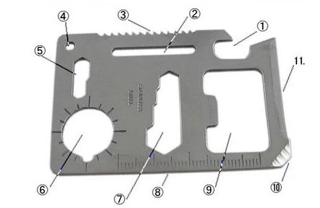 300 шт./лот Мульти Карман Карточки инструмент 11 в 1 кредитной карты Ножи Открытый выживания карта с кожаной обложке