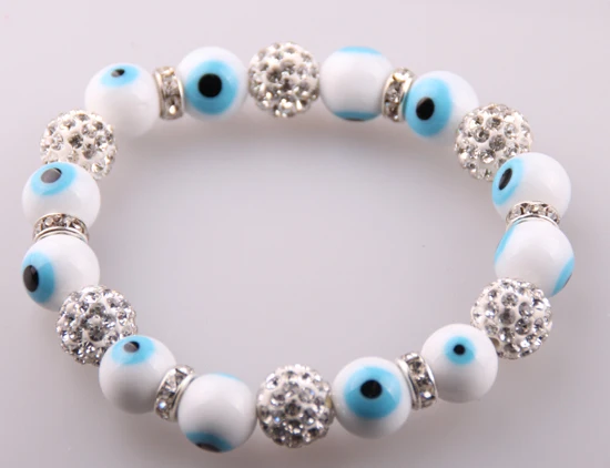 Бесплатная доставка 10 мм темно Буле и белый шар стекло lucky evil eye браслет