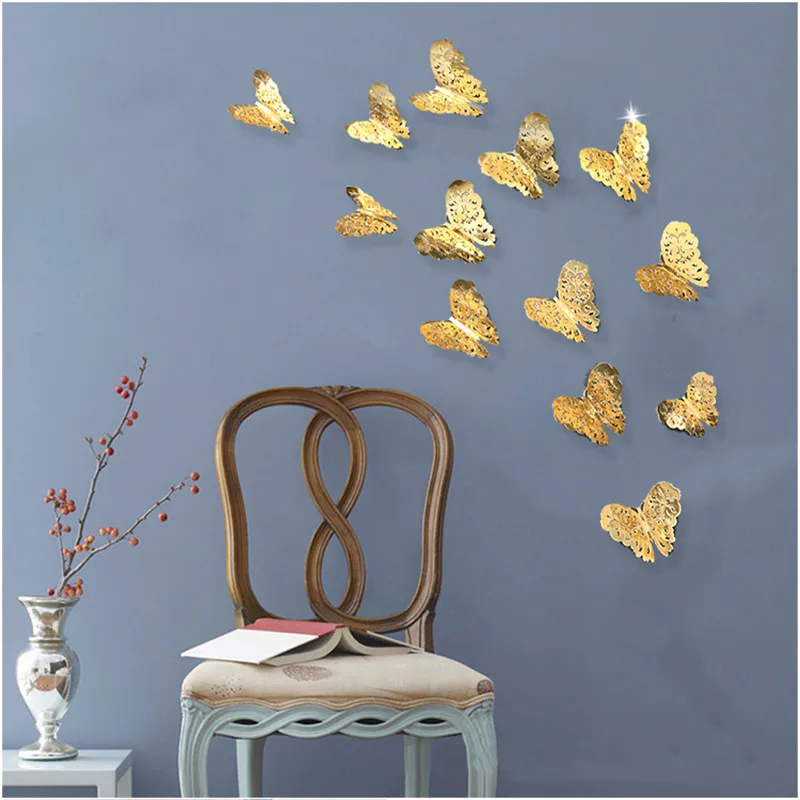 12pcs 3D Wall Stickers Hollow Butterfly: Home Wall Decor, Room Decoration Home Decor Home, Pet & Appliances Wall Decoration