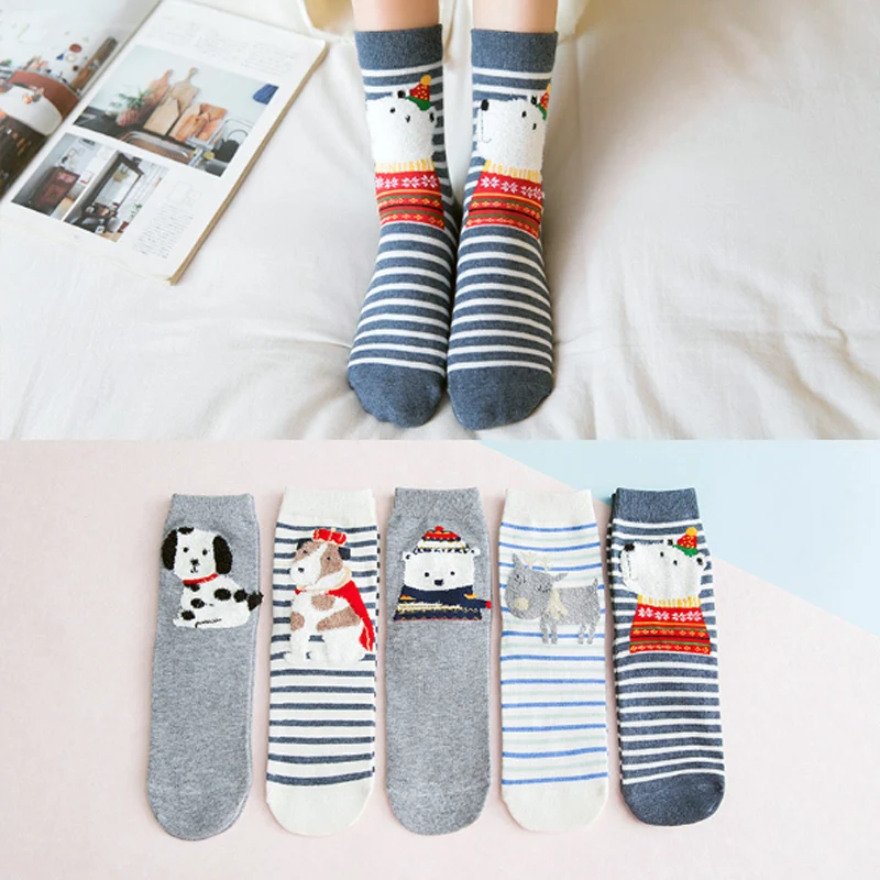 Модные милые короткие носки с рисунками животных Женские Смешные носки Харадзюку Kawaii девушки удобные мягкие счастливые носки для рождественских подарков 130
