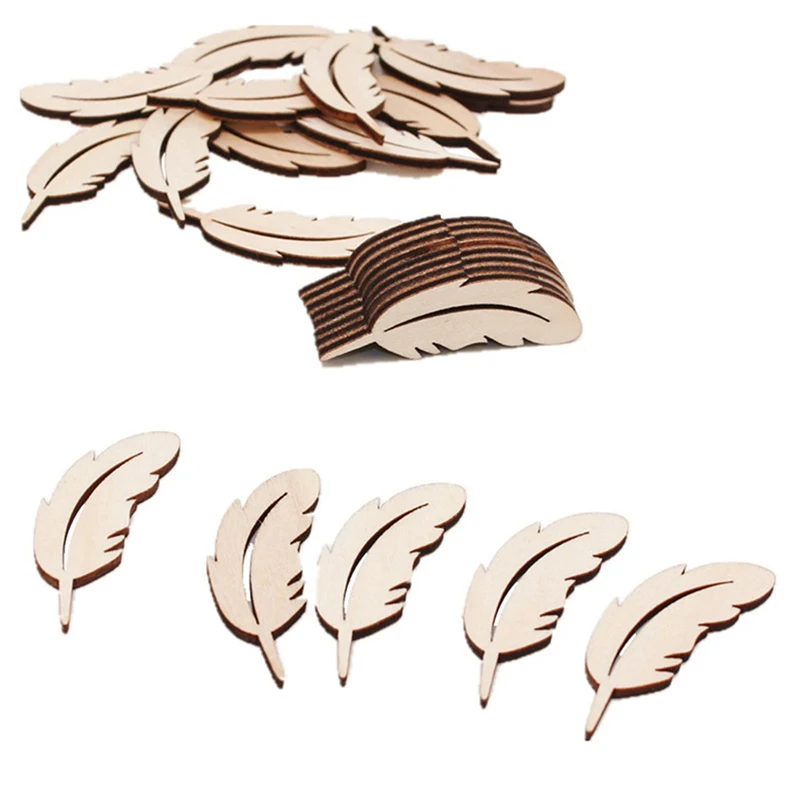 

25pcs high qualitu hot sale Laser Cut Wood Feather Embellishment Wooden Shape Craft Wedding Decor