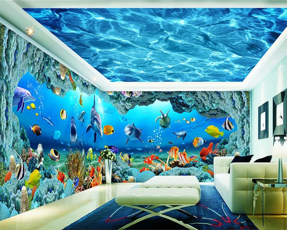 

beibehang papel de parede High quality waterproof 3d wallpaper three - dimensional underwater world background wall theme space