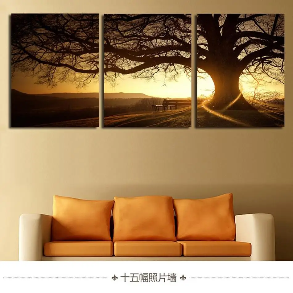 3 Panels Modern Printed Tree Painting Picture Cuadros Sunset Canvas Wall Art Home Decor For Living Room No Frame | Дом и сад