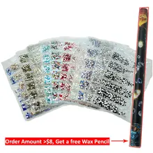 Смешанные Стразы для ногтей, 6 размеров, 3D Стразы для дизайна ногтей, драгоценные камни, амулеты, сделай сам, украшения с плоской задней стороной, стеклянные стразы, камень, ювелирные изделия AB