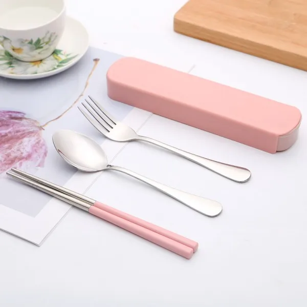 3PCS Set Дизайн инструмент для обеда скандинавские портативные столовые приборы, для кухни коробка из двух частей творческая вилка качество ножа - Цвет: 3PCS Set