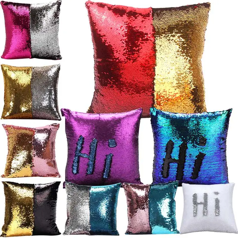 

Mermaid Pillows Two Tone Sequins Throw Pillow Cushion Case DIY Case Double Sides Decorative Pillows FBE3