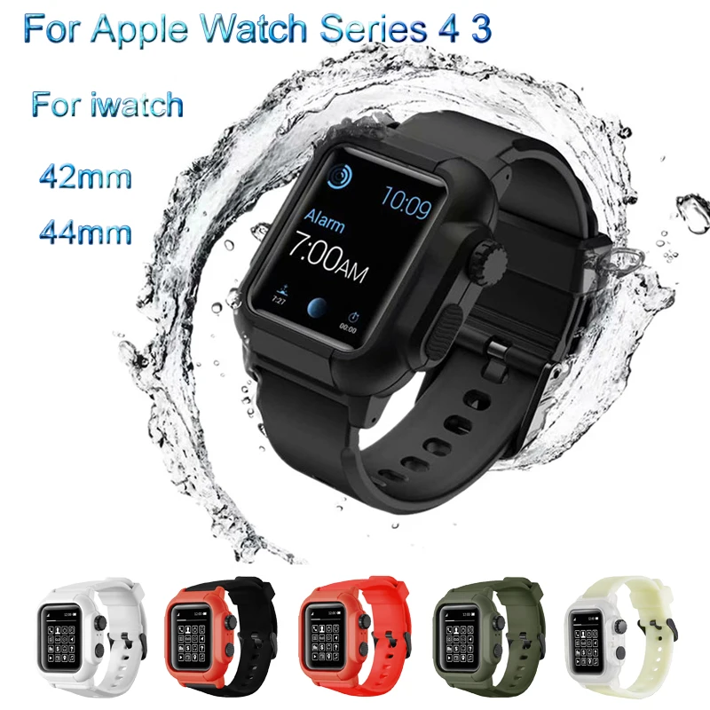 

Waterproof Watch Case & Strap For Apple Watch 4 3 PC Shell Sport Silicone Band For iwatch 42mm 44mm Protective Cover Watchband