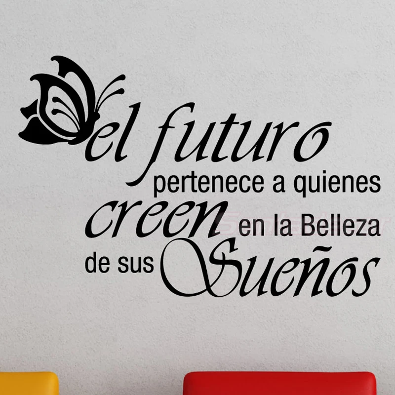 

Spanish Vinyl Wall Sticker Dreams with Butterfly Quote Wall Art Decals Wallpaper Living Room Home Decor Poster House Decoration