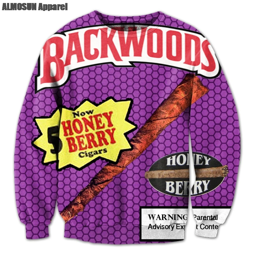 ALMOSUN Backwoods Honey Berry Blunts 3D All Over Print Tracksuits Sweatshirts Hipster Casual Drawstring Casual Pants Women Men