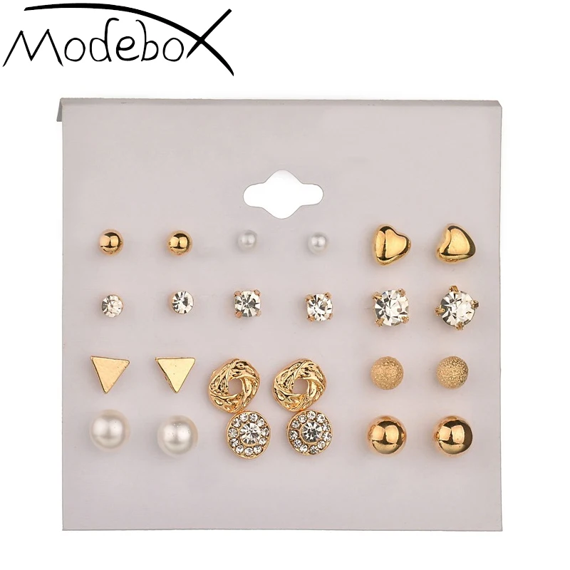 

MODEBOX Cubic Zirconia Earring Sliver Simple Earrings Set Gold Elagant Pearl Earrings Statement Geometric Gift For Woman Jewelry