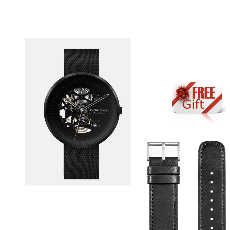 Xiaomi Mijia CIGA MY Series часы с выдолбленным дизайном анти-сейсмические механические часы с металлическим ремешком и кожаным ремешком подарок - Цвет: Black MY