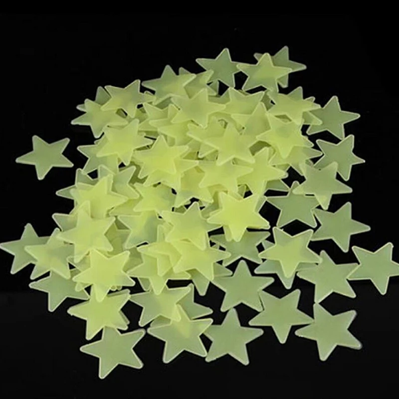 100Pcs Luminous Stars Glow in the Dark Fluorescent Noctilucent Plastic Wall Stic