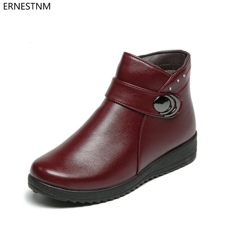 

ERNESTNM NEW Winter Women Snow Boots Split Leather Waterproof Warm Ankle Boots Thick Soled Shoes Woman Flats Botas Mujer Zapatos
