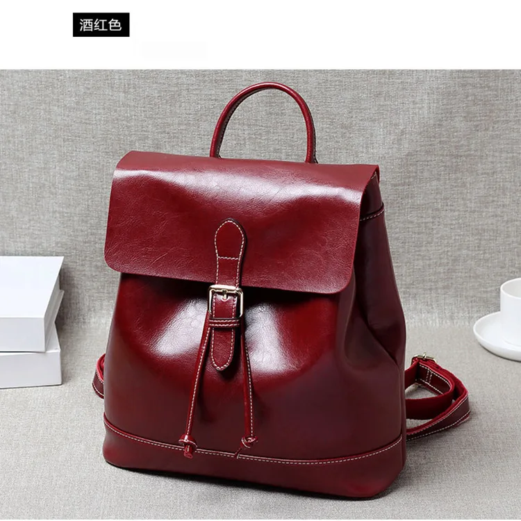 Korean version of the new retro fashion wax cowhide leisure shoulder backpack leather shoulder ladies bag