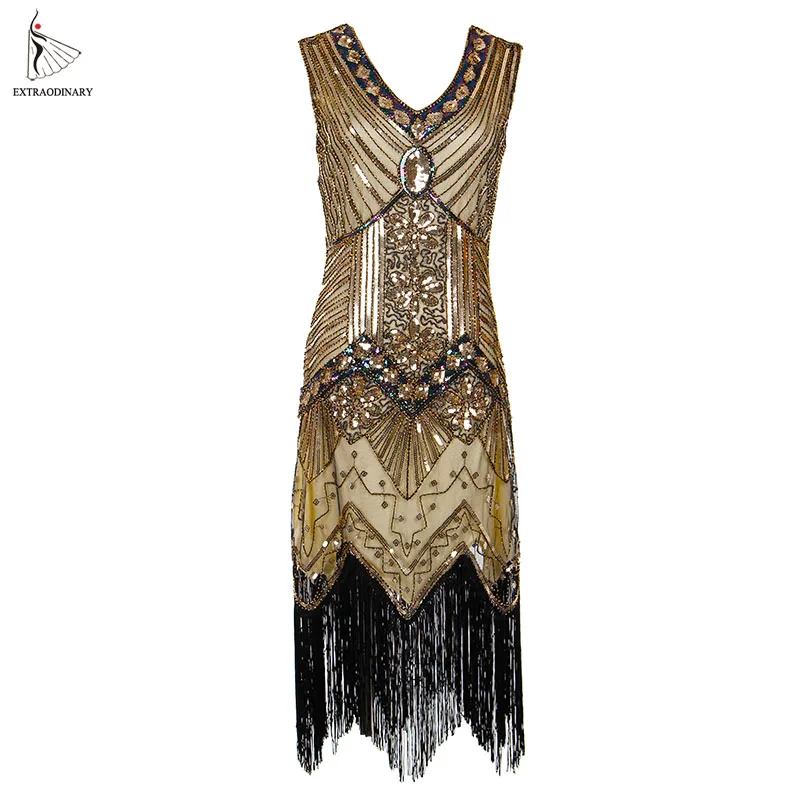 Günstig Frauen 1920 s Vintage Great Gatsby Kleid Pailletten Kleid V ausschnitt Quasten Bodycon Perlen Party Kleid Flapper Kleider Art Deco Doppel
