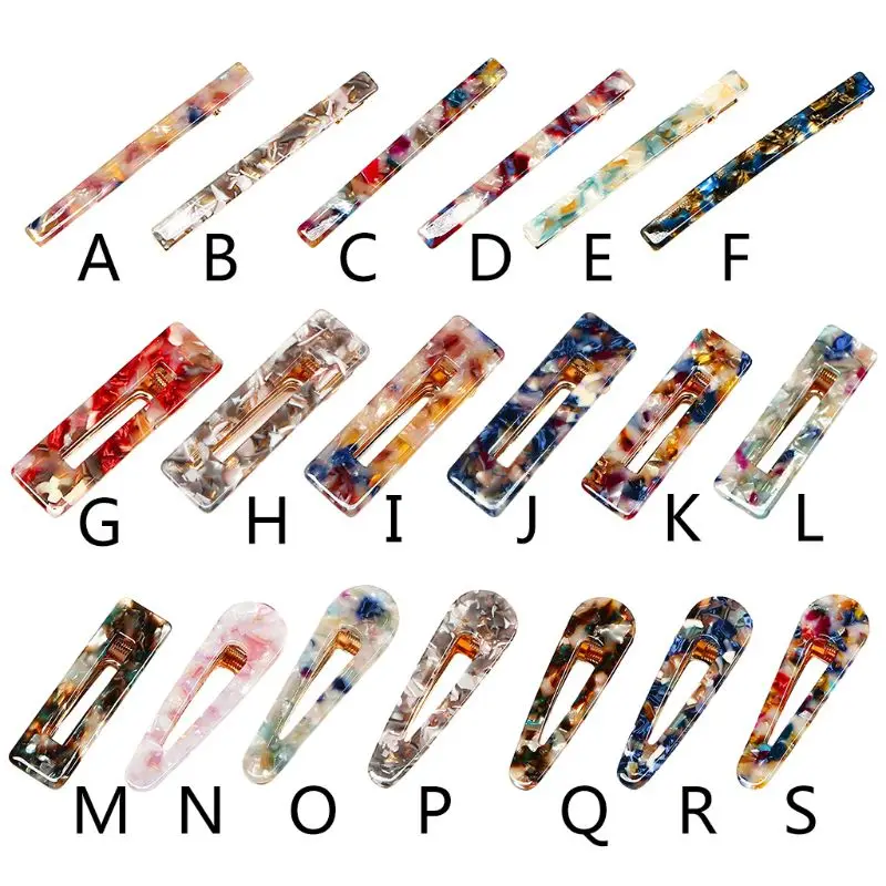 

Women Girl Acetate Geometric Hair Clip Vintage Colored Marble Texture One Word Duckbill Hairpins Side Bangs Decorative Barrettes