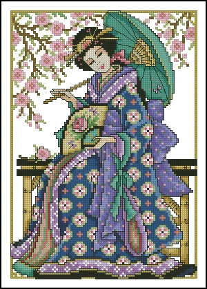 

Needlework 14CT 16CT 18CT Cross Stitch, DIY Count Cross Stitch, Embroidery Set,Japanese lady 2