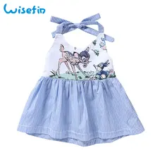 Wisefin Newborn Dress Summer Stripe Kids Baby Dress Animal Deer Bird Princess Clothes Infant Girl Sleeveless Clothing 0-18Months