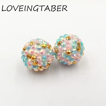 Newest ! 20mm 100pcs/lot  Light Pink/Light Blue/Gold Mixed Resin Rhinestone Beads,Chunky Beads For Kids  Jewelry Making