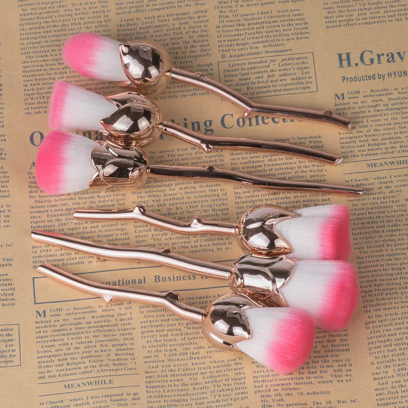 Rose Flower makeup brushes powder foundation face brush pincel maquiagem Gold (7)