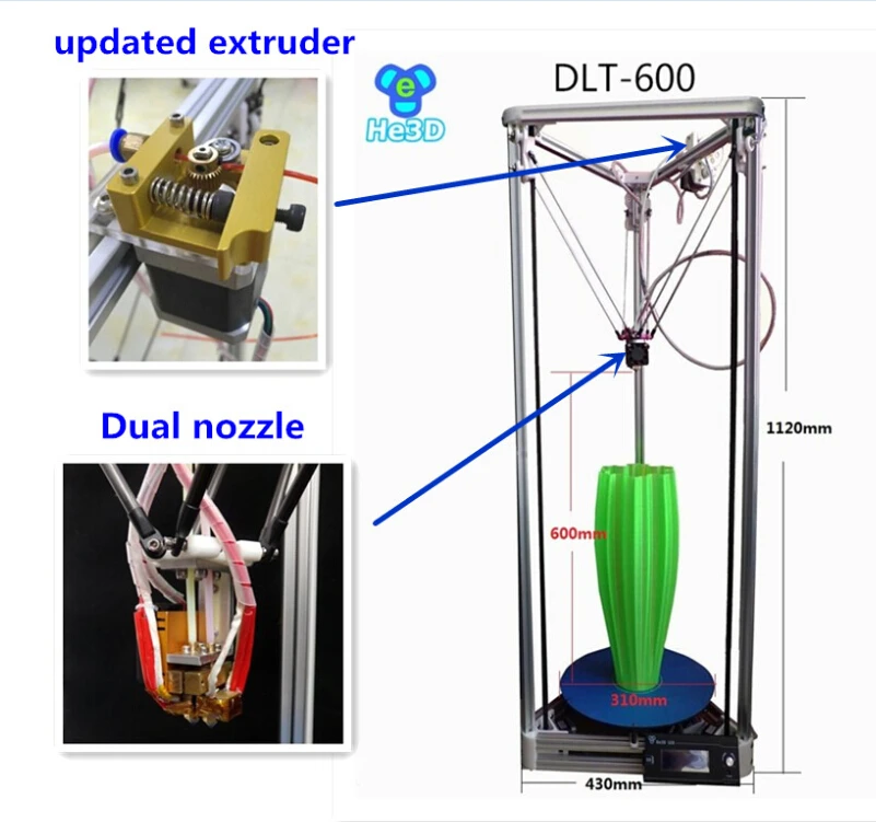 Buy He3D dual nozzle head delta 600 3d printer kit