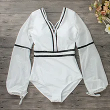 Женский Цельный купальник с длинным рукавом, купальник для плавания, Спортивная пляжная одежда, боди, монокини, купальные костюмы