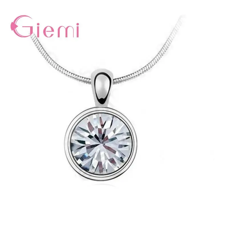 Simple Round Shape Austria Crystal Stone Necklace Wedding Ceremony for Women Jewellery 925 Sterling Silver Female Gifts | Украшения и