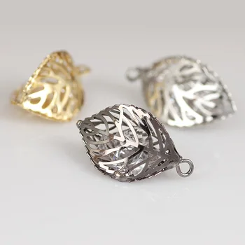 

Silver 925 Jewelry 14X25MM 10PCS/LOT Gold Large Copper Leaf Beads Sliver Color Plated Tree Leaves Connectors For Earing Hanging