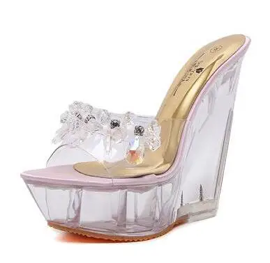 WADNASO/ г. женские летние новые прозрачные пикантные туфли с кристаллами на очень высоком каблуке и платформе, с оторочкой в виде банта, модные шлепанцы на высоком каблуке - Цвет: 07