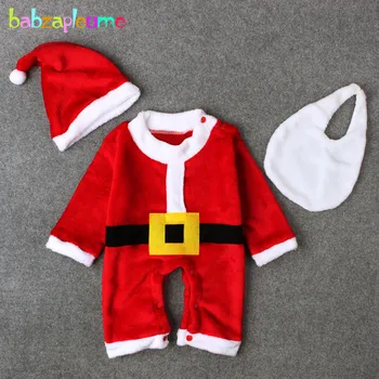 

babzapleume 3Piece/3-18Months/Christmas baby clothing rompers Santa Claus cute fleece jumpsuit+hats newborn clothes sets BC1563