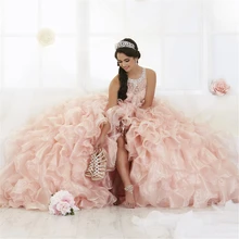 Бальное платье vestido vestidos de 15 agnos с отделкой бисером и кристаллами Мутли-слойные пышные платья со шлейфом