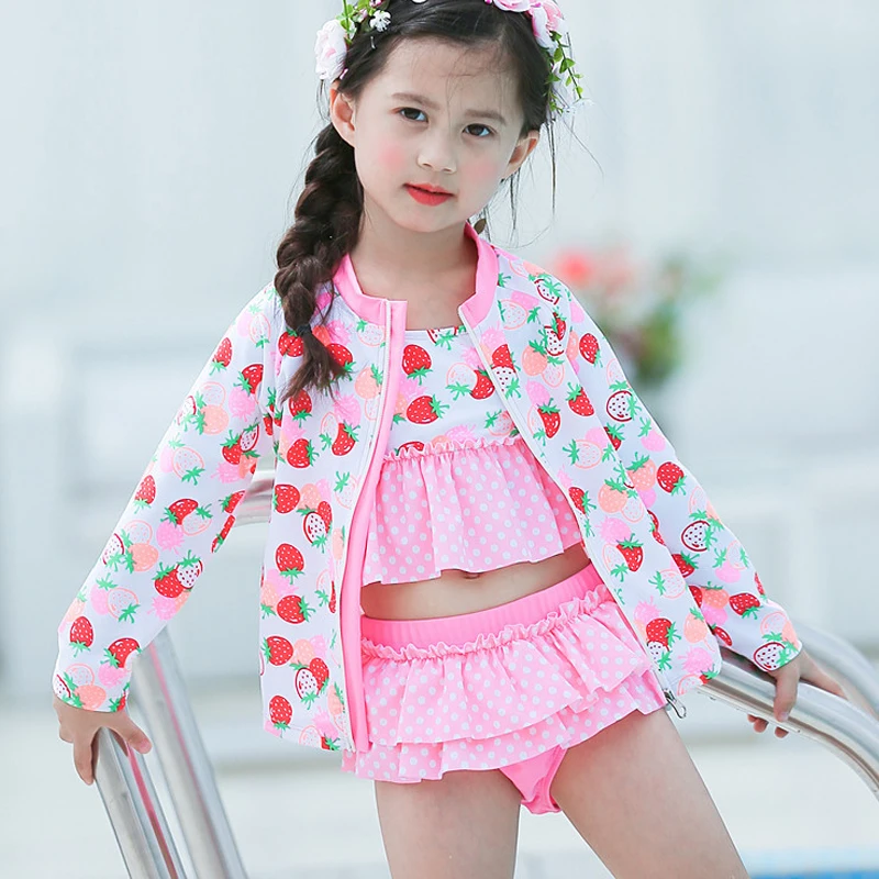 Купить Toddlers Baby Girls 3 Pieces Swimsuits (Long Sleeve Sunproof Coat+Bikini Sets+Cap) Print Beach Sunblock Children Swimwear Girl  Спорт и | Комбинезоны (32964533405)