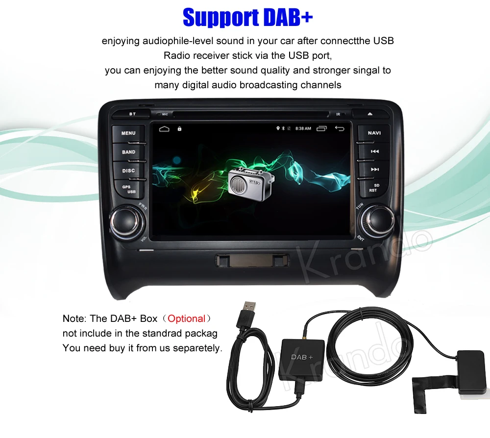 Perfect Krando 7" Android 9.0 car dvd radio navigation multimedia system for Audi TT 2006-2014 audio gps player bluetooth WIFI 3G DAB+ 11