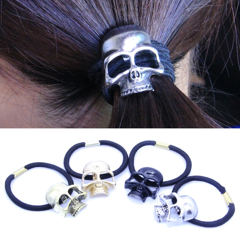 

Retro Vintage Punk Gothic Hair Accessories Metal Skull Hair Tie Skeleton Elastic Hair Bands Hair Accessories Jewelry For Women