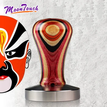 

51/54/57/57.5/58mm Steel Base Chacate Color Wood Handle Tamper Coffee Powder Hammer Customized Coffee Accessories Espresso