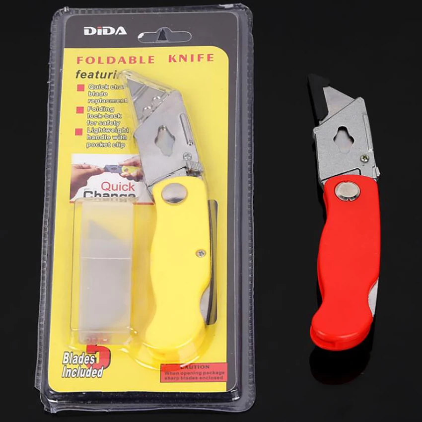 

High Carbon Steel Folding Utility Knife with 5 Sharp Blades, Stationery Utility Knife Woodworking Outdoor Camping Hiking Knife